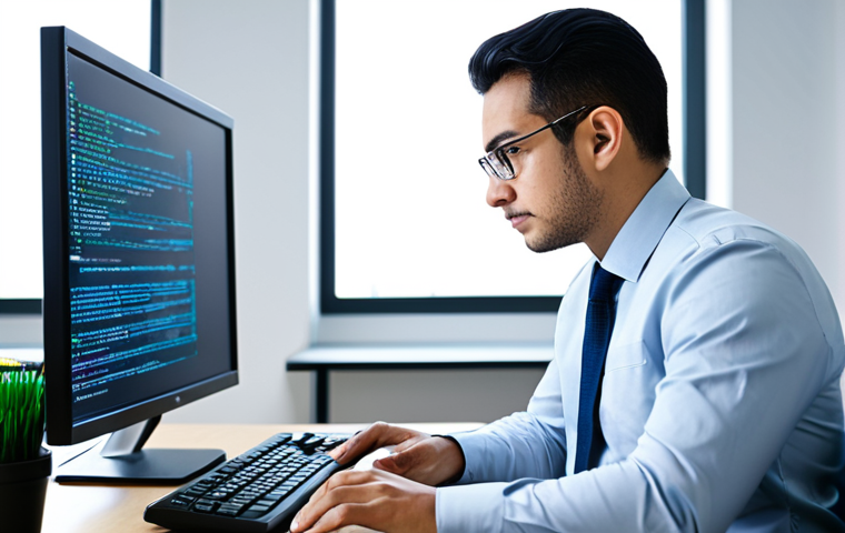 웹 컴포넌트의 보안 고려 사항 - **Prompt:** A cybersecurity professional, fully clothed in appropriate business attire, analyzing co...