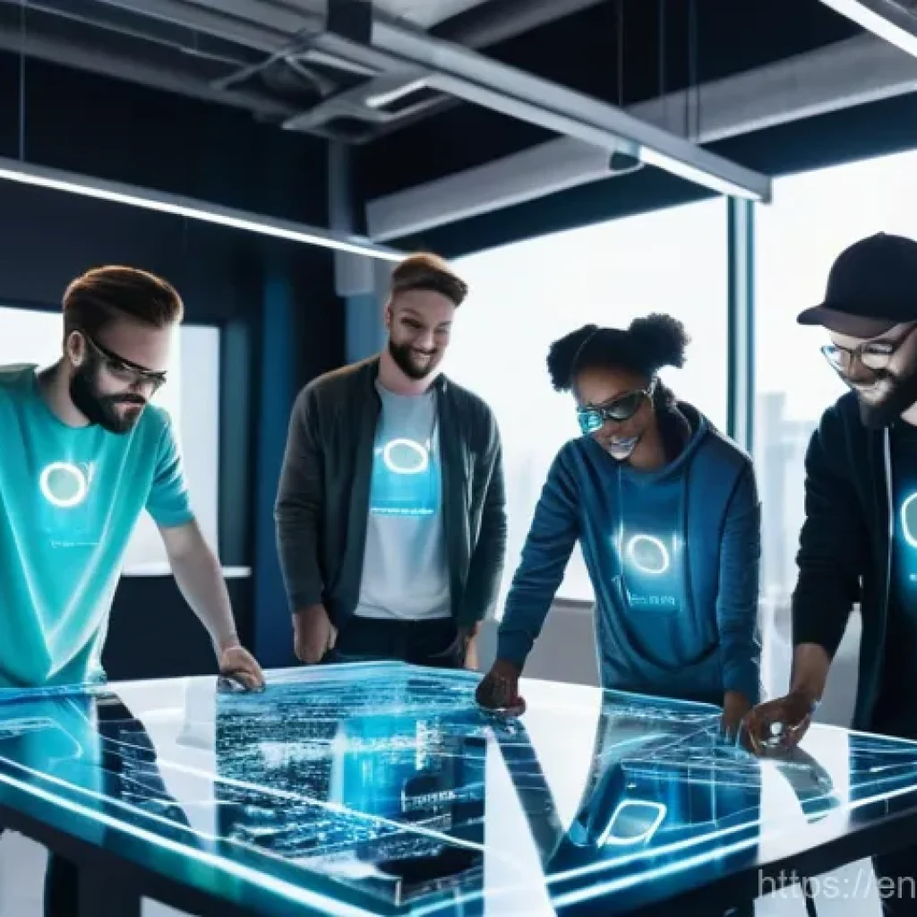 웹 컴포넌트와 스타일 가이드 작성 - **Prompt:** A dynamic, wide-angle shot of a diverse team of young adult and adult developers and des...