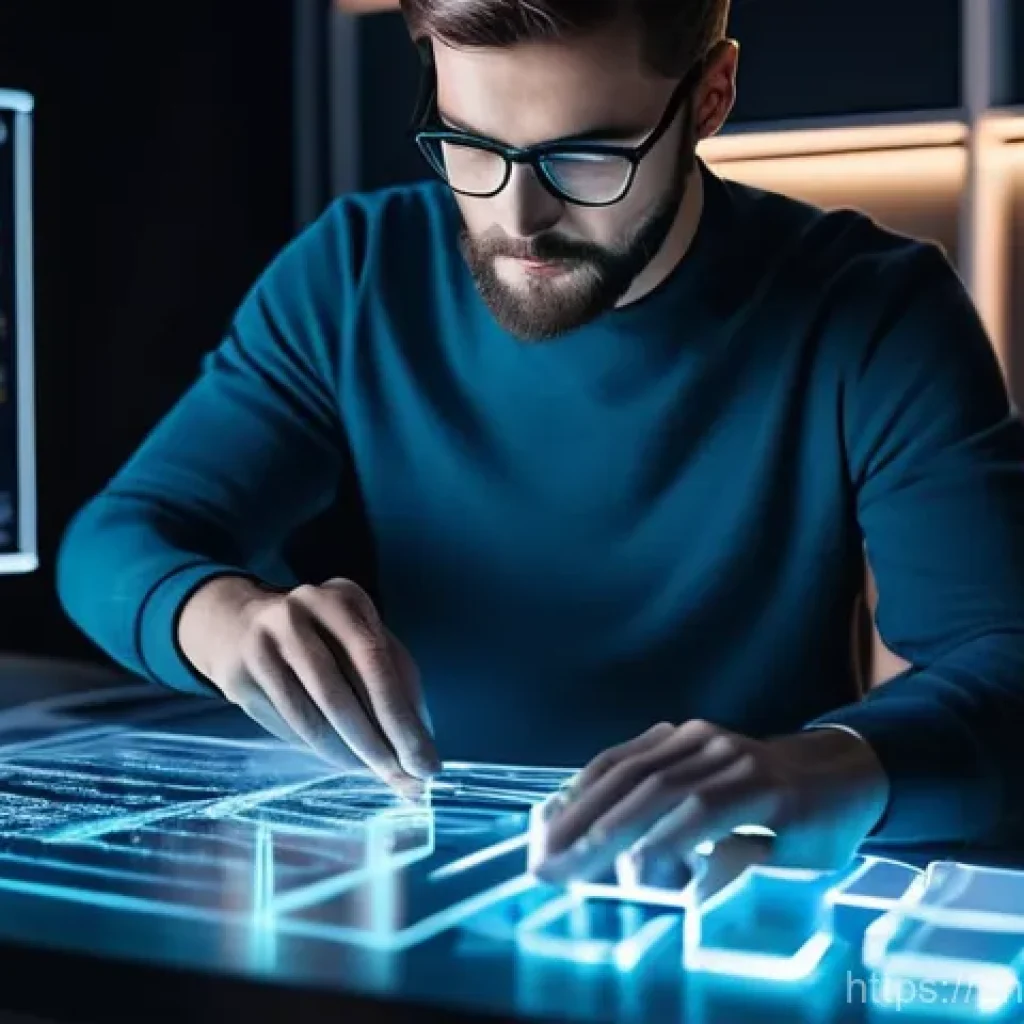 웹 컴포넌트의 재사용성 높이는 방법 - **Prompt:** A dynamic, brightly lit futuristic developer workspace. A male software engineer, dresse...