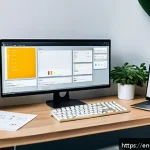Home 22 웹 컴포넌트의 상태 동기화 방법 - A modern software developer workspace showcasing a large ultra-wide monitor displaying a complex Rea...