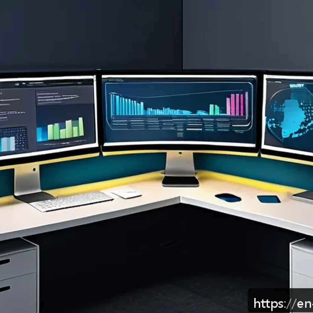 웹 컴포넌트의 아키텍처 설계 - A highly detailed digital illustration of a modern web development workspace, featuring multiple mon...