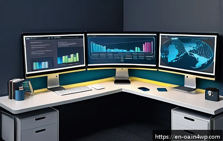 웹 컴포넌트의 아키텍처 설계 - A highly detailed digital illustration of a modern web development workspace, featuring multiple mon...