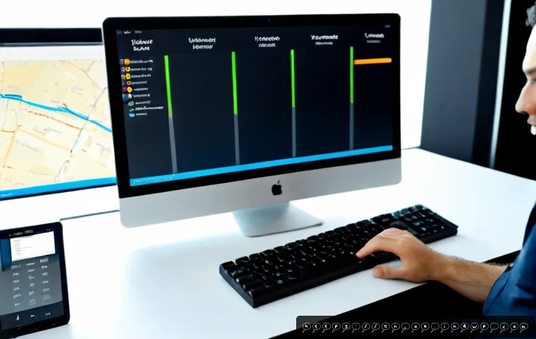 Home 17 웹 컴포넌트를 활용한 성능 최적화 - Photorealistic modern web developer workspace, an adult professional reviewing a clean modular websi...